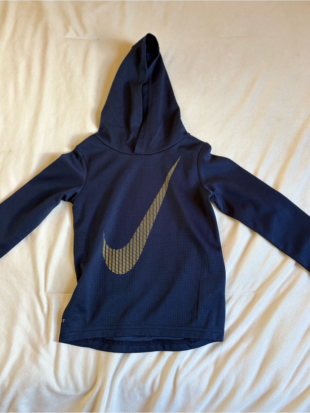 Nike Kids Navy Hoodie with Gold Swoosh Graphic